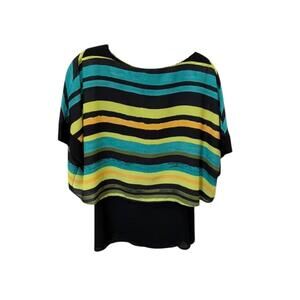 NEW CONRAD C women aruba kiwi striped layered blouse in turquoise/black/lime